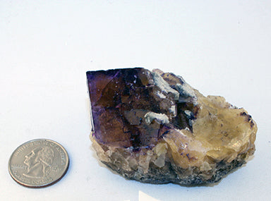 Fluorite cube on matrix -index with quarter