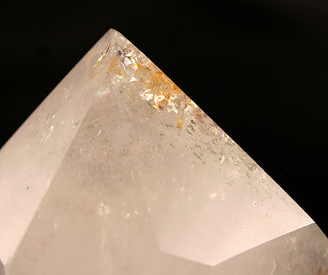 Close up of crystal pillar point and top