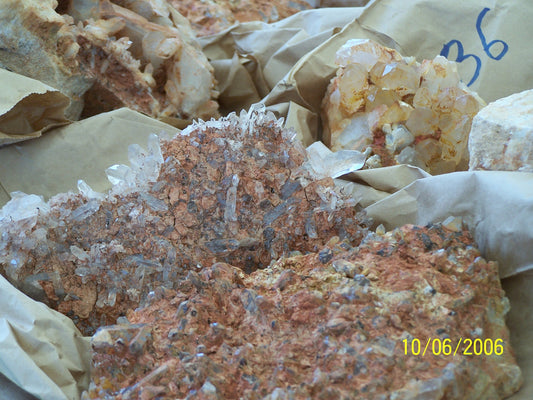 quartz crystals embeded in clay at the rock quarry in Arkansas