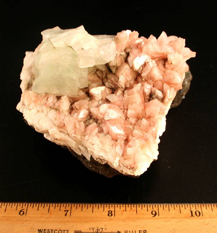 Apophyllite on pink Heulandite crystals index
