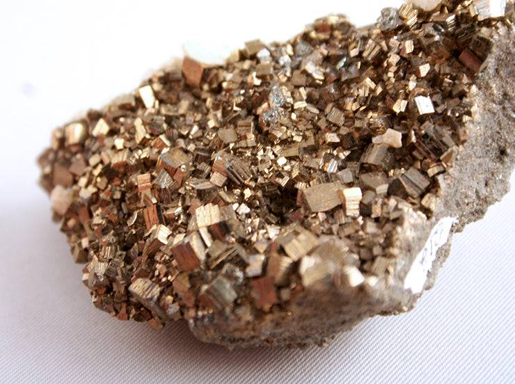 10316_Pyrite crystals and dolomite-side view with Wiesner collection number