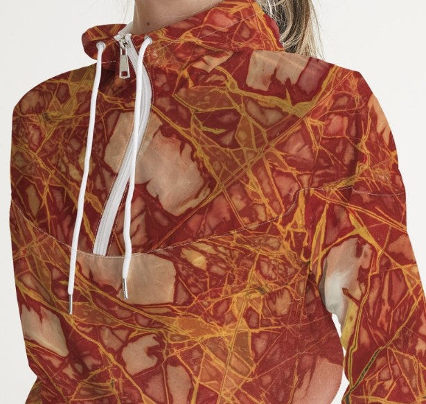 Cropped windbreaker in agate and mineral patterns