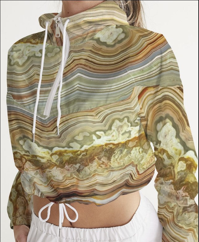 Cropped windbreaker in agate and mineral patterns