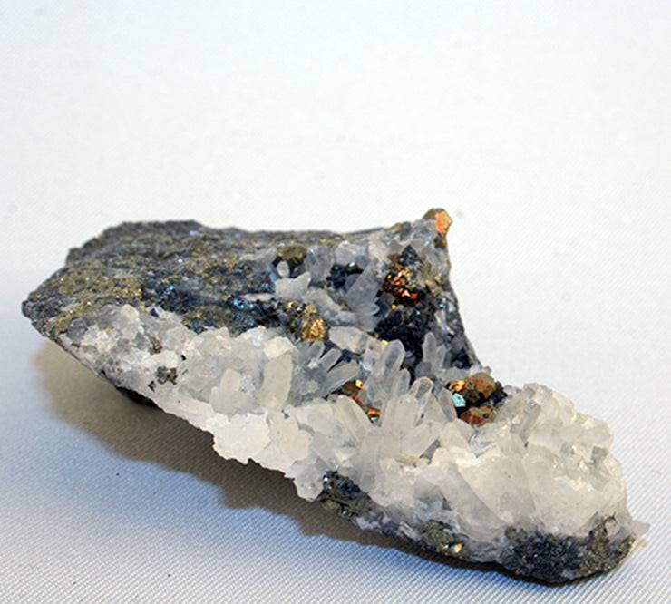 10125 Quartz crystals and pyrite, chalcopyrite on matrix