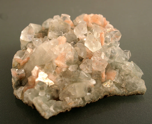 Apophyllite with stilbite, front-grey background