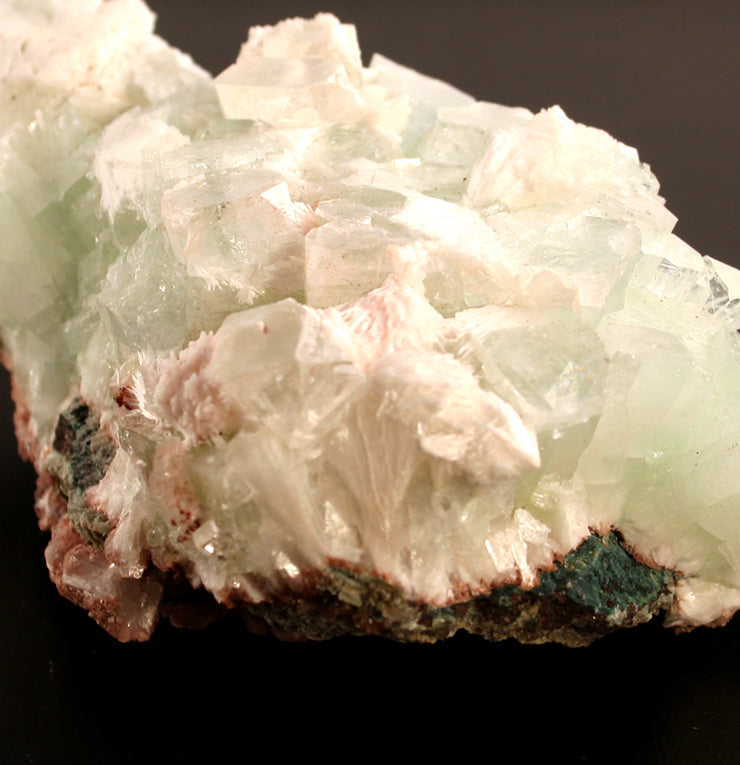 Gyrolite on Apophyllite crystals - closeup